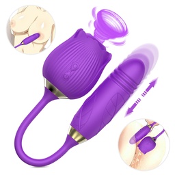 [000280] VIBRADOR DUPLO FORMATO DE ROSA COM SUCÇÃO PENETRADOR COM MOVIMENTOS VAI E VEM 10 MODOS VIBRAÇÃO - IMPORTAÇÃO RS037 7633